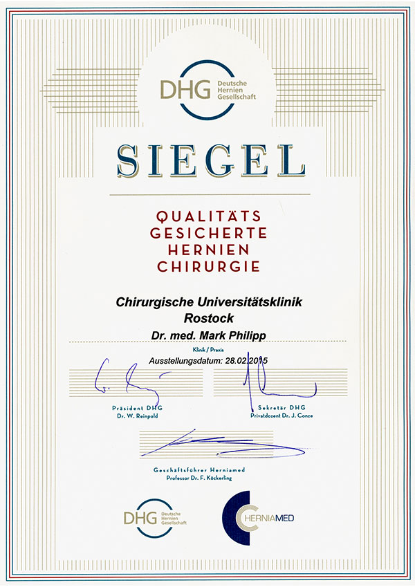Zertifikat - DHG Siegel Hernienchirurgie