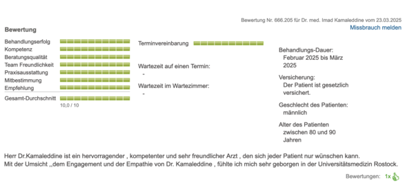 Sanego.de Patientenbewertung März 2025