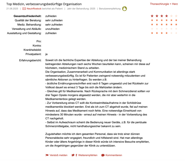 Klinikbewertungen.de August 2025