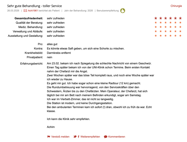 Klinikbewertungen.de März 2026 Allgemeinchirurgie