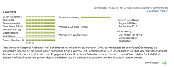 Sanego.de Patientenbewertung für Klinik September 2025