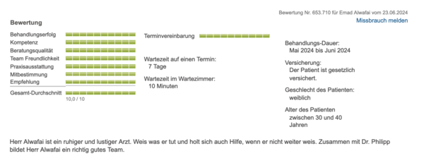 Sanego.de Patientenbewertung Juni 2023