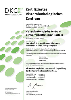 Zertifikat Viszeralonkologische Zentrum der Universitätsmedizin Rostock