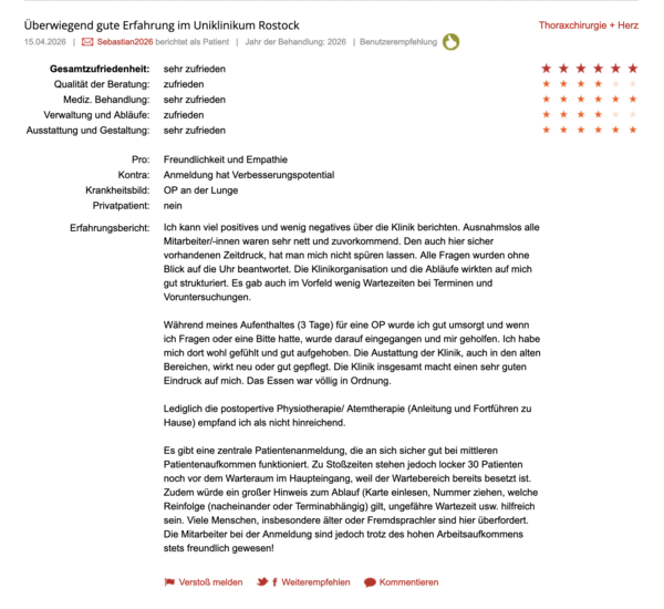 Klinikbewertungen.de April 2026 Unimed