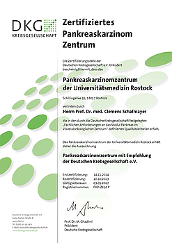 Zertifikat Pankreaskarzinomzentrum der Universitätsmedizin Rostock