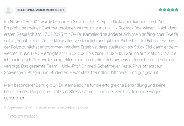 Jameda Patientenbewertung UMR Januar 2025