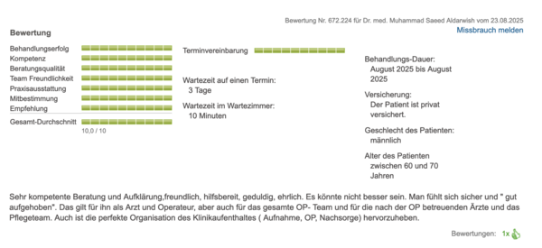 Sanego.de Patientenbewertung Dr. Aldarwish 2025