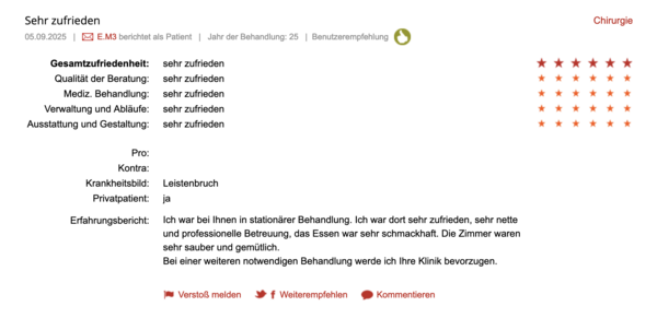 Klinikbewertungen.de Universitätsklinik Rostock September 2025