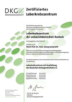 Zertifikat Leberkrebszentrum der Universitätsmedizin Rostock