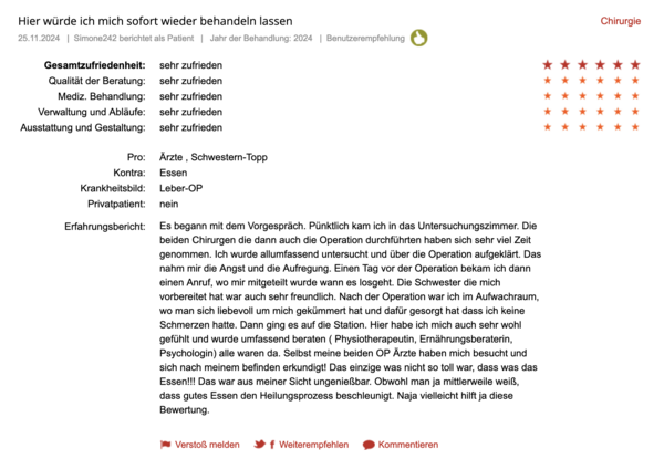 Klinikbewertungen.de November 2024