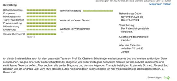 Sanego.de Patientenbewertung Dezember 2024