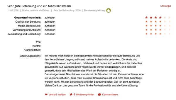 Klinikbewertung Mai 2026